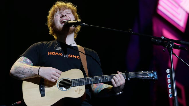 Ed Sheeran entertains fans at  Little Caesars Arena as he performs a concert in Detroit on Wednesday, Sept. 27, 2017. 