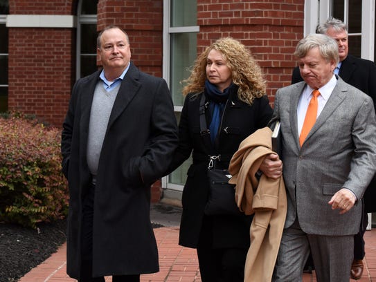 Former Pilot Flying J President Mark Hazelwood, left,