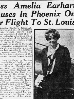 This clip from the Feb. 19, 1930, issue of the Arizona Republican shows aviatrix Amelia Earhart in Phoenix.