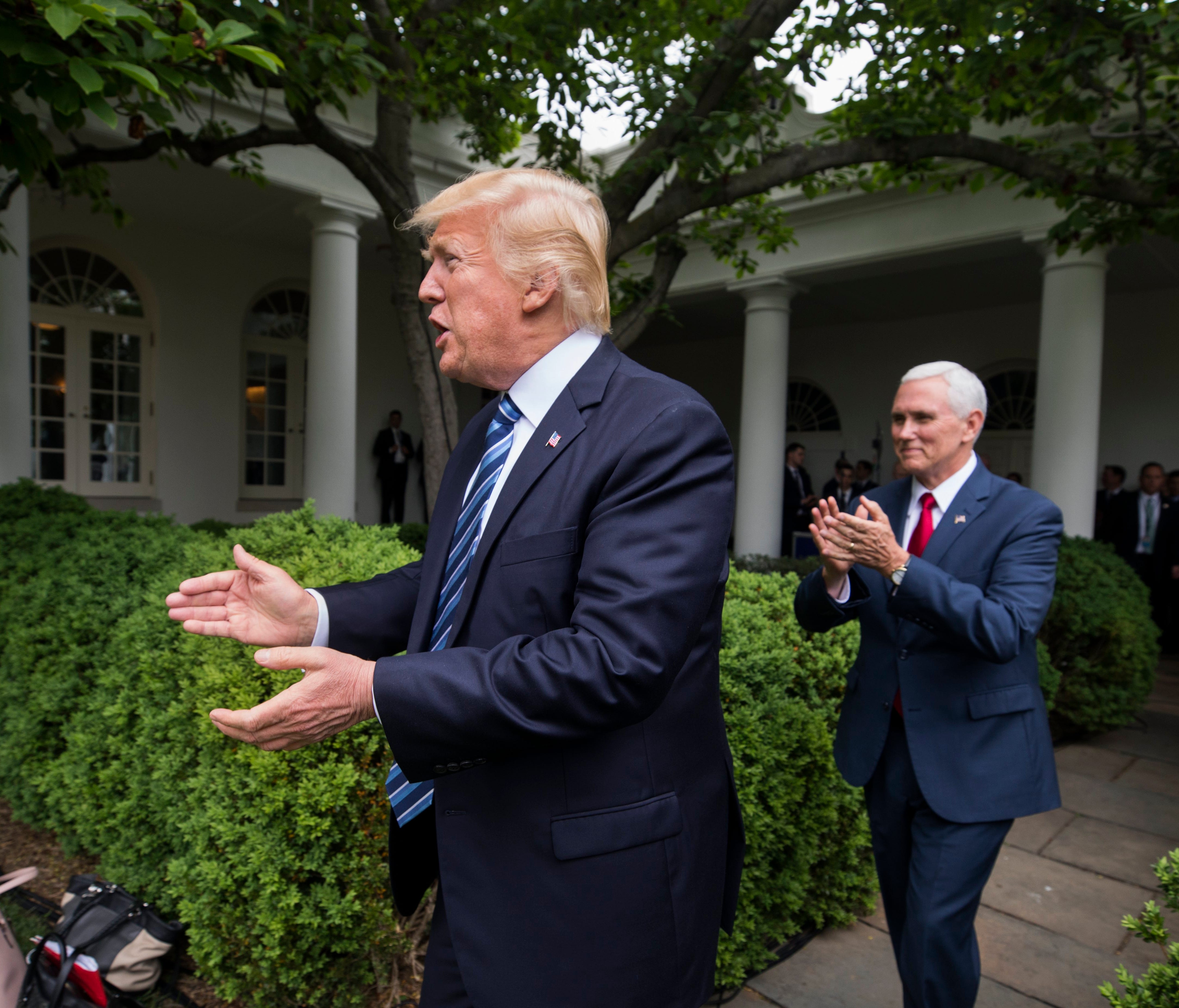 President Trump and Vice President Pence cheer House Republicans on May 4, 2017.