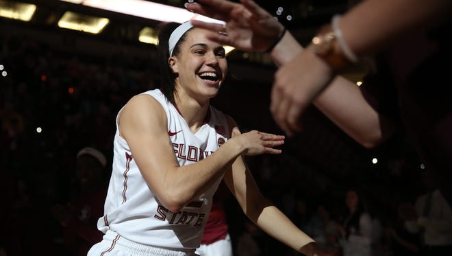 FSU's Brittany Brown is announced the Seminoles victory over Louisville in the Tucker Civic Center.