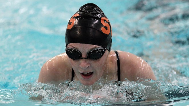 Sturgis senior Allison Littlefield swims the breaststroke portion of the 200 individual medley on Monday night.