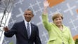 Obama and German Chancellor Angela Merkel arrive for