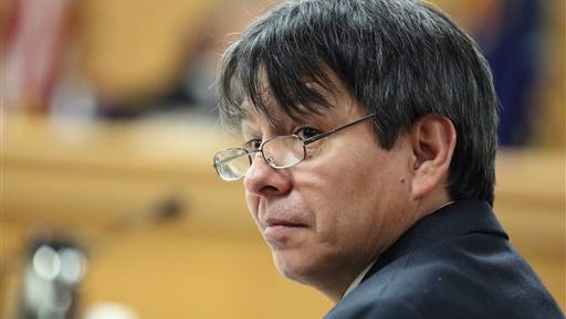 Daniel Perez sits in a Sedgwick County courtroom during the first day of his murder trial on Wednesday, Feb. 4, 2015 in Wichita, Kan.  Perez, 55, is charged with first-degree premeditated murder in the 2003 drowning death of 26-year-old Patricia Hughes at Angels’ Landing, the group's compound in the Wichita suburb of Valley Center. He is also is charged with lying on life insurance applications, rape, sodomy, criminal threat, making false statements on credit applications and sexual exploitation of a child.