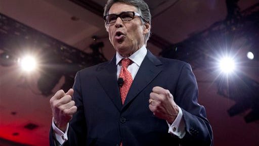 Former Texas Gov. Rick Perry speaks during the Conservative Political Action Conference (CPAC) in National Harbor, Md., Friday, Feb. 27, 2015.