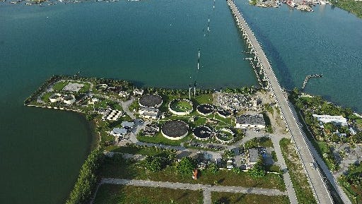 The Fort Pierce Utilities Authority wastewater treatment plant is seen along the Indian River Lagoon on Seaway Drive on Hutchinson Island, Fort Pierce.