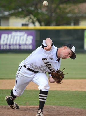 Abilene High's Andrew Bennett throws a pitch during the Eagles' 8-3 victory over Weatherford on Friday at Blackburn Field.