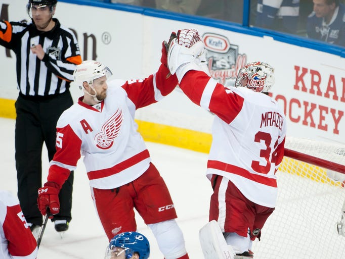 Detroit defenseman Niklas Kronwall and Detroit goalie
