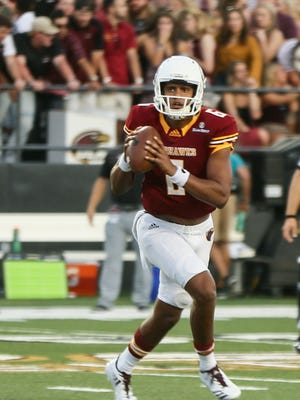 Caleb Evans (6) was benched in the third quarter of ULM's 47-37 loss to Georgia State but the sophomore remains ULM's starting quarterback.