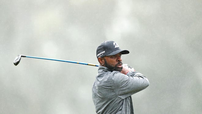Tim O'Neal of Savannah hits a tee shot on the fourth hole during the second round of the Genesis Open at Riviera Country Club on Feb. 15, 2019 in Pacific Palisades, California.