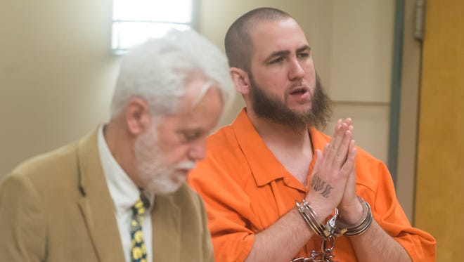 Bridgeton resident Andrew W. Wescoat stands with his attorney, Brian O'Malley, during his arraignment  at the Cumberland County Courthouse on Monday, June 4. Wescoat is one of three men indicted in an August 2017 shooting that left one man dead and two women wounded.