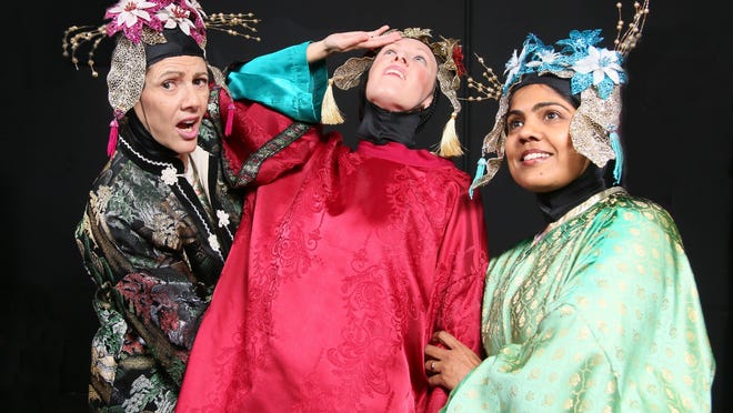 Mara McGill, Maribeth Robertson and Pinki Vaishnava in Riverwalk’s “The Emperor’s New Clothes.”
