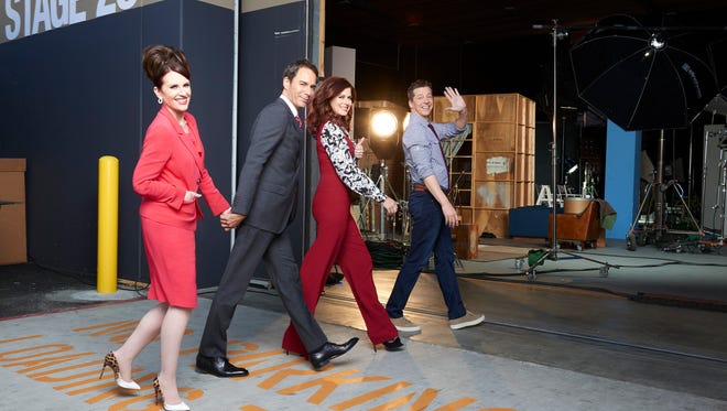 WILL & GRACE -- Season: 1 -- Pictured: (l-r) Megan Mullally as Karen Walker, Eric McCormack as Will Truman, Debra Messing as Grace Adler, Sean Hayes as Jack McFarland -- (Photo by: Andrew Eccles/NBC)