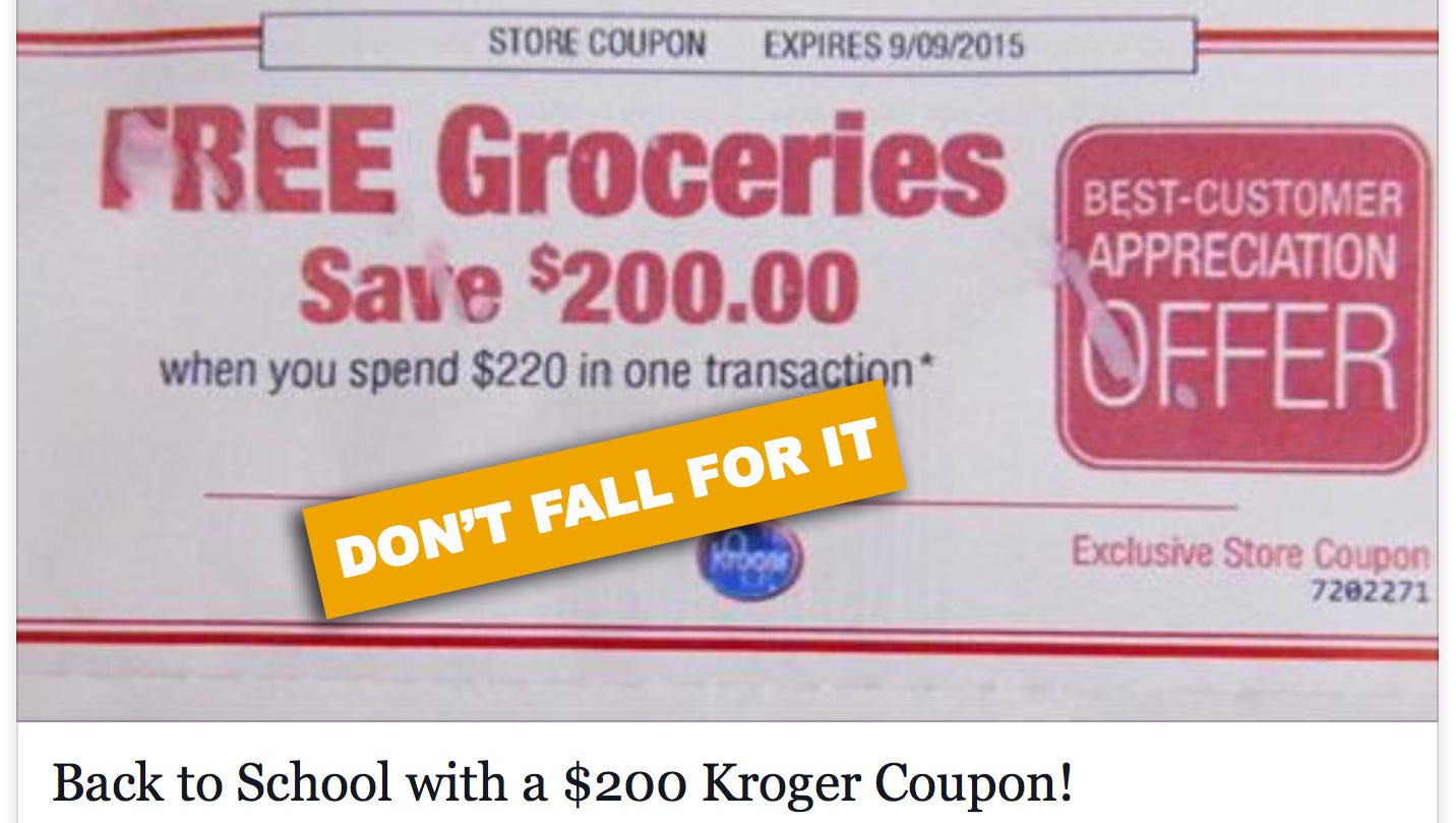 Don't fall for 'great' Kroger Facebook offer