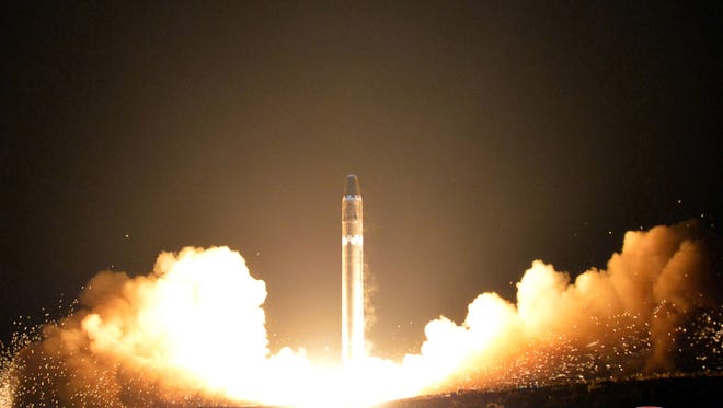 This Nov. 29, 2017, file image provided by the North Korean government on Nov. 30, 2017, shows what the North Korean government calls the Hwasong-15 intercontinental ballistic missile, at an undisclosed location in North Korea.