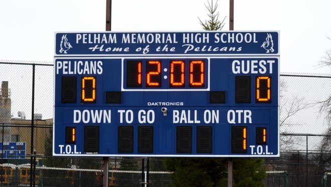 The scoreboard at Glover Field in Pelham.