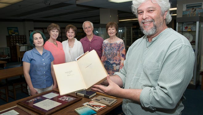 Dr. Anastasia Pease, Union College, Schenectady, NY, Peggy Carter, Univeristy Archivist; Lorna Kardastzke, donor; Dr. Pat Garrett, Marie Riggs, Dr. Don Kazvinsky, Dean of Liberal Arts.

Smith Collection/Archives , Wyly Tower , Thursday, 06-25-2015, (photo by Donny Crowe), Copyright:Louisiana Tech University.All Rights Reserved.(dcrowe@latech.edu) 318-257-4854