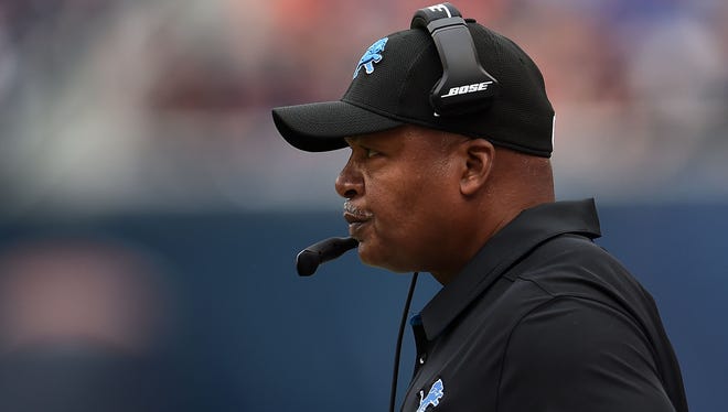 Lions head coach Jim Caldwell watches action against the Chicago Bears at Soldier Field on October 2, 2016 in Chicago, Illinois.