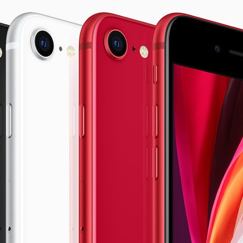 iPhone SE 2 in black, white, and red