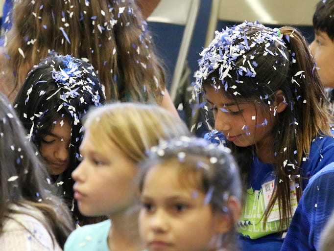 Skyland Elementary School students celebrate after