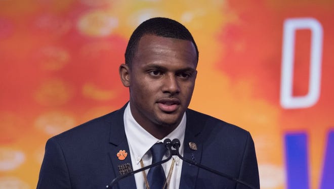 Bart Boatwright/Greenville News Clemson quarterback Deshaun Watson speaks during a news conference at last week's ACC Football Kickoff in Charlotte, N.C.