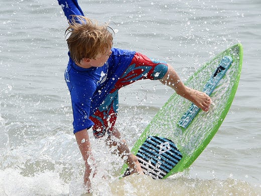 Mini Division competitor Burke Henley does his best as Dewey Beach was the site of the Zap Amateur Skimboarding World Championships held on Saturday & Sunday August 9th and 10th with over 200 competitors from around the world competing in several divisions for the honors.