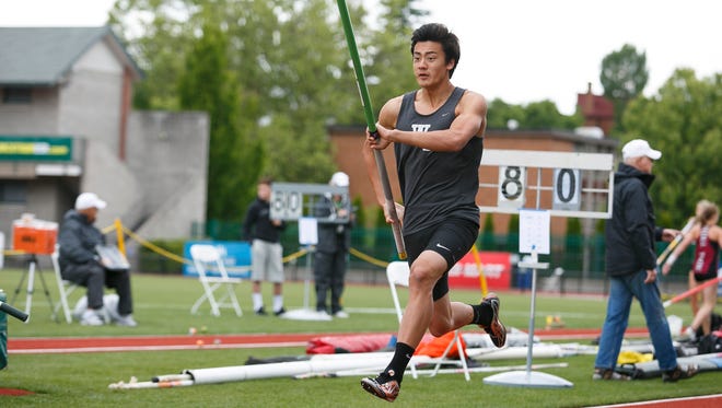 West Salem's Micah Masei competes in pole vault at the OSAA Track and Field State Championships at Hayward Field in Eugene on Friday, May 20, 2016. 
