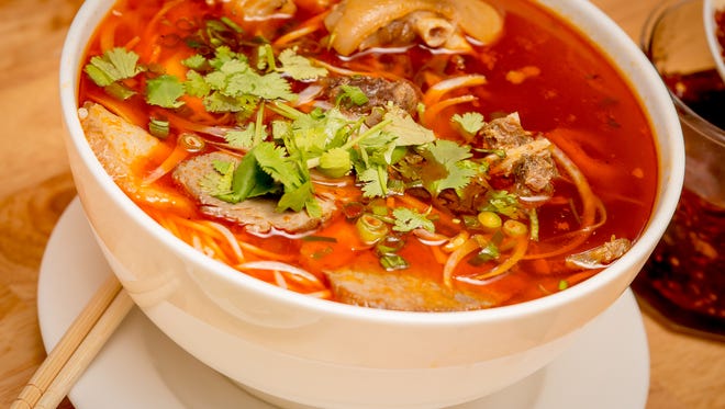 "Bun bo hue" is a spicy beef soup with beef and pig's feet.