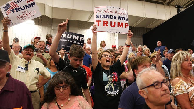 Supporters of Donald Trump during his rally at the Indiana State Fairgrounds, Indianapolis, Wednesday, April 20, 2016.