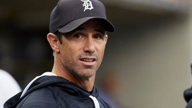 Tigers manager Brad Ausmus (7) in the dugout during the first inning on Tuesday, Sept. 5, 2017.