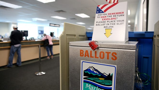 A ballot dropbox at the Marion County Elections County Clerk's office in Salem on Friday, May 11, 2018.
