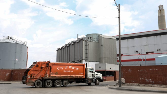 A City of Warren garbage truck drives into the Detroit Renewable Power facility on Wednesday, May 2, 2018.