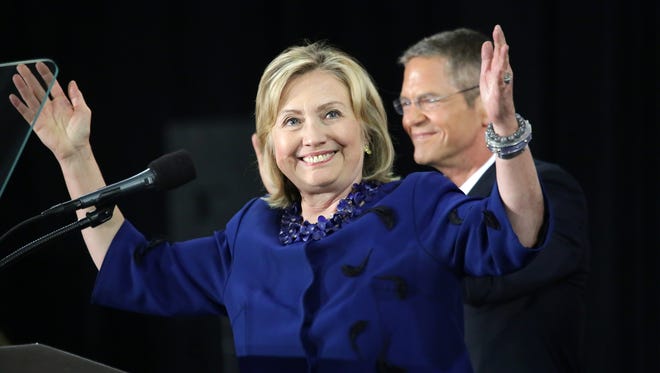 Hillary Rodham Clinton visits Michigan to campaign for Gary Peters for U.S. Senate and Mark Schauer for Governor on Thursday, October 16, 2014 at Oakland University's O'Rena Athletics center in Rochester, Mich.