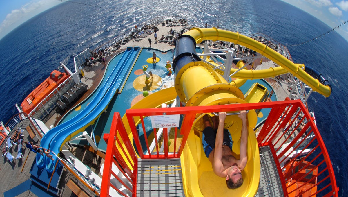 Carnival Cruise Line's Carnival Inspiration features a deck-top water park with a 300-foot-long slide.