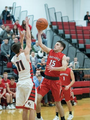 Bucyrus' Ryan Evans puts up a floater.