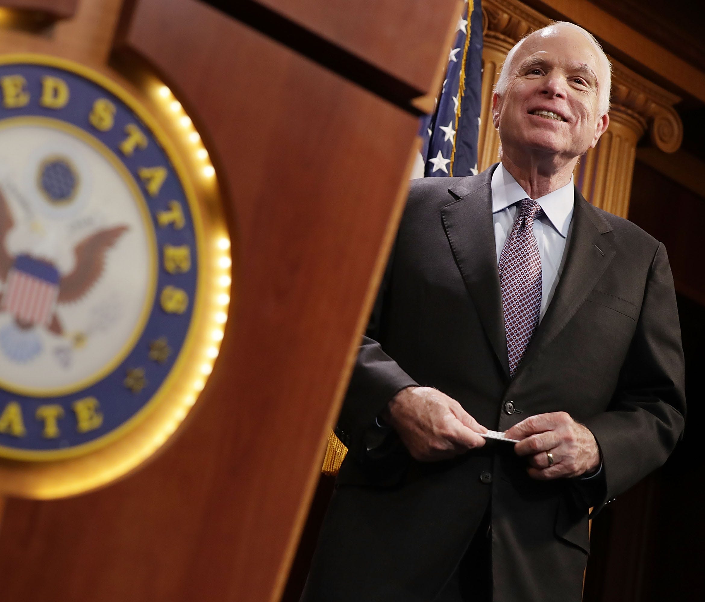Sen. John McCain takes part in a news conference on July 27, 2017, on Capitol Hill.