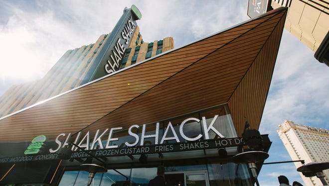 This Jan. 17, 2015, photo shows the Shake Shack restaurant in Las Vegas. The recent arrivals of White Castle and Shake Shack could be a sign that restaurant chains from other U.S. regions are more willing to gamble on Las Vegas. (Mikayla Whitmore/Las Vegas Sun via AP) LAS VEGAS REVIEW-JOURNAL OUT  ORG XMIT: NVLVS101