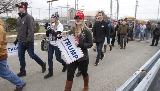 People begin to enter the Donald Trump rally in Gates, NY. The rally begins at 3 p.m. Sunday, April 10, 2016.