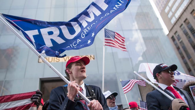 Trump supporters gather at a New York rally in March 2017.