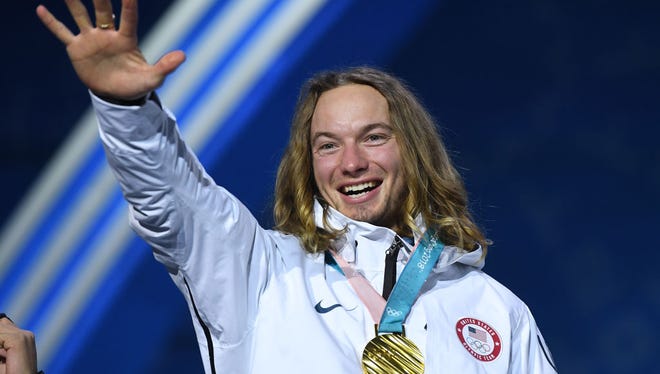 In 2018:  Gold medalist David Wise of the United States celebrates during the medal ceremony for Freestyle Skiing - Men's Ski Halfpipe on day 13 of the PyeongChang 2018 Winter Olympic Games at Medal Plaza on February 22, 2018 in Pyeongchang-gun, South Korea.