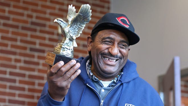 "I feel like I'm getting an Oscar," said Jesse Walker, Marine Vietnam veteran, after being the first recipient of the Ohio Valley Goodwill Industries Distinguished Veteran Alumni Award. Walker was the first homeless veteran who took advantage of Goodwill's Veterans dorm in Woodlawn. He's no longer homeless and has worked at Goodwill for 13 years. 