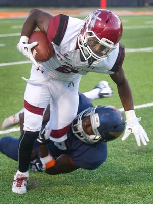 Aggies receiver OJ Clark had four catches for 41 yards against UTEP last week in his first game back after breaking his leg against the Miners last year.