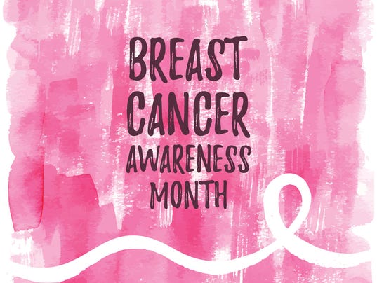 Breast Cancer Awareness Month ribbon banner, poster. Vector text on pink watercolor background, white ribbon.
