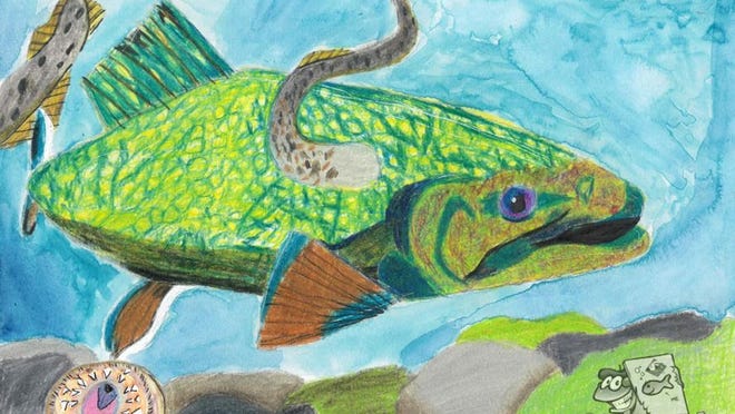 Tilden Abercrombie's entry won the Invader Crusader award in the State-Fish Art Contest. It pictures an invasive sea lamprey attached to a brook trout.