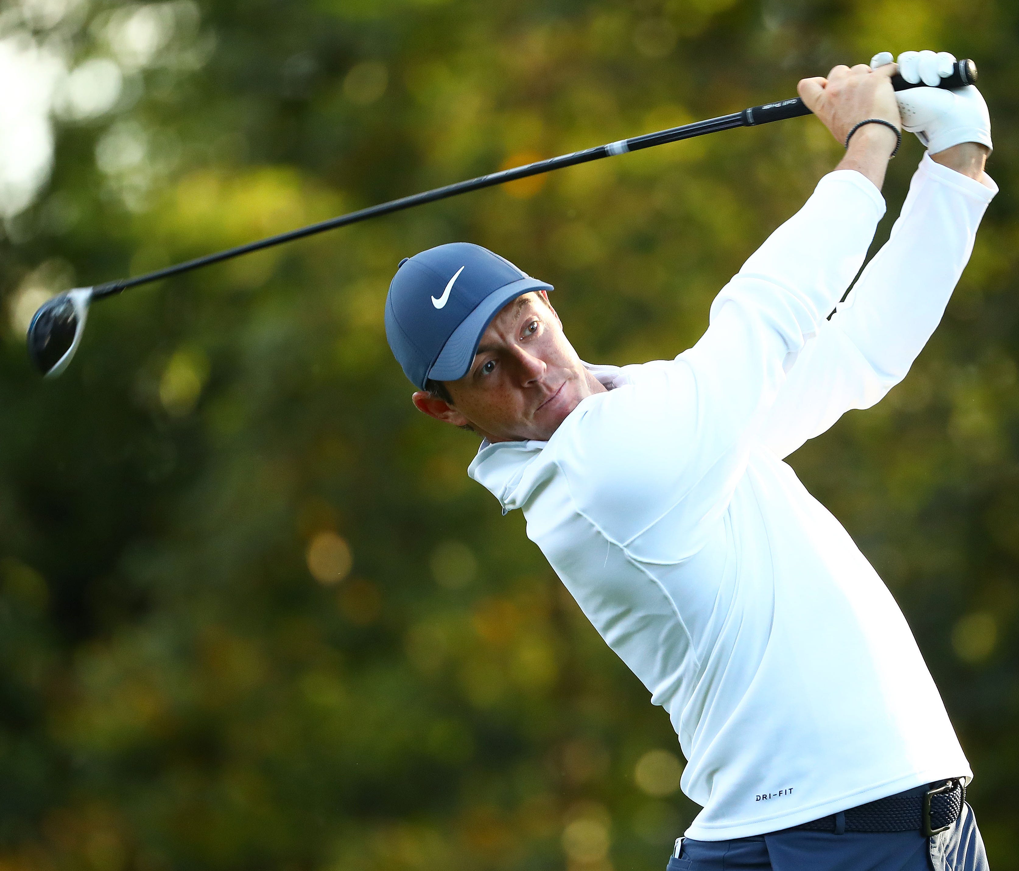 Rory McIlroy from Northern Ireland hits his tee shot on the second hole during a practice round for the Masters golf tournament at Augusta National GC.