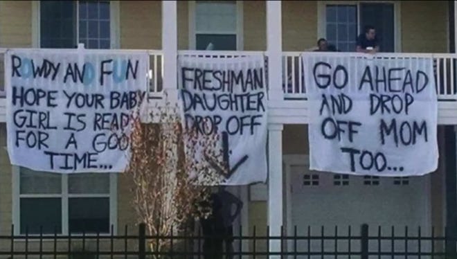 Controversial banners hanging from an off-campus house near Old Dominion University in Virginia.