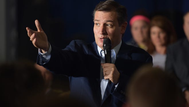 Senator Ted Cruz speaks at a campaign rally Sunday at Faith Christian's community center in Lafayette, Indiana. 