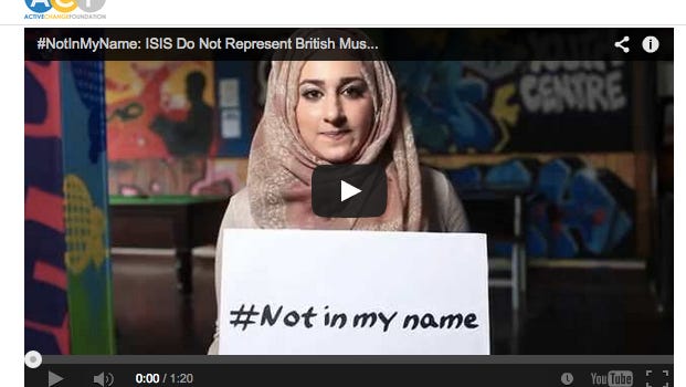 A screenshot of a video by Active Change Foundation for the #Notinmyname campaign.