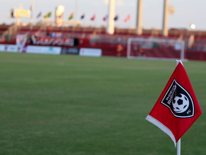 The corner flag blows in the wind before Phoenix Rising’s