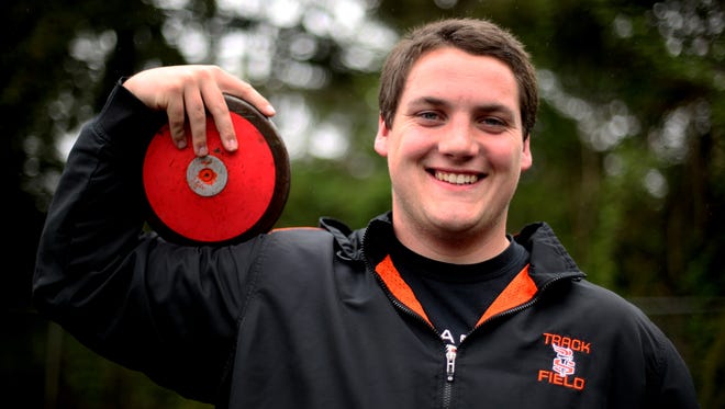 Sprague senior Austin Kleinman has earned the top marks for both discus and shot put in the Greater Valley Conference so far this season. Photographed at Sprague High School in Salem on Tuesday, May 2, 2017.